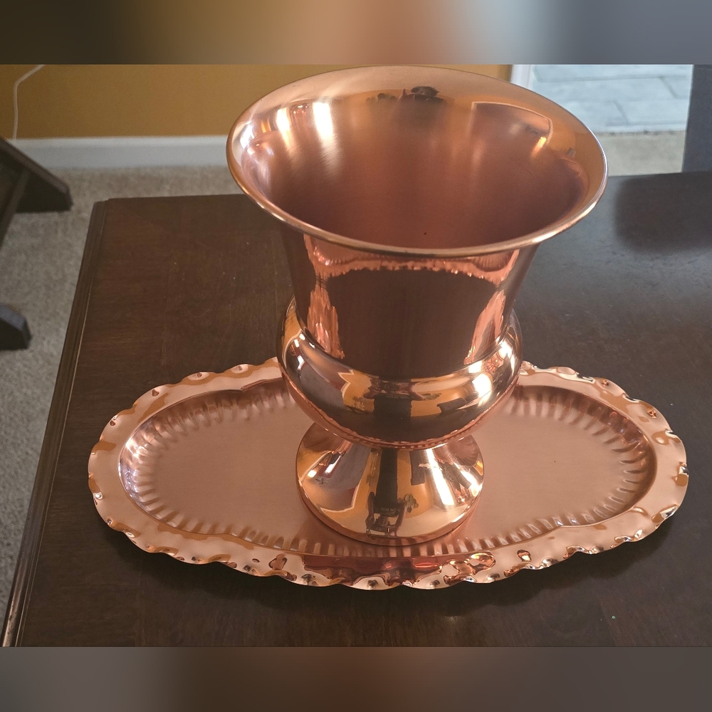 Guilded Coppercraft vase and tray